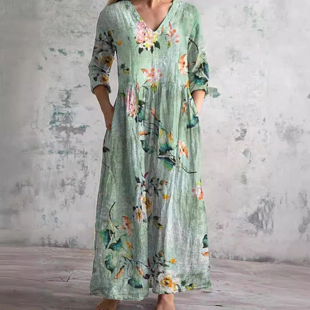 Ais™ | Robe d'été en lin et coton à motif floral