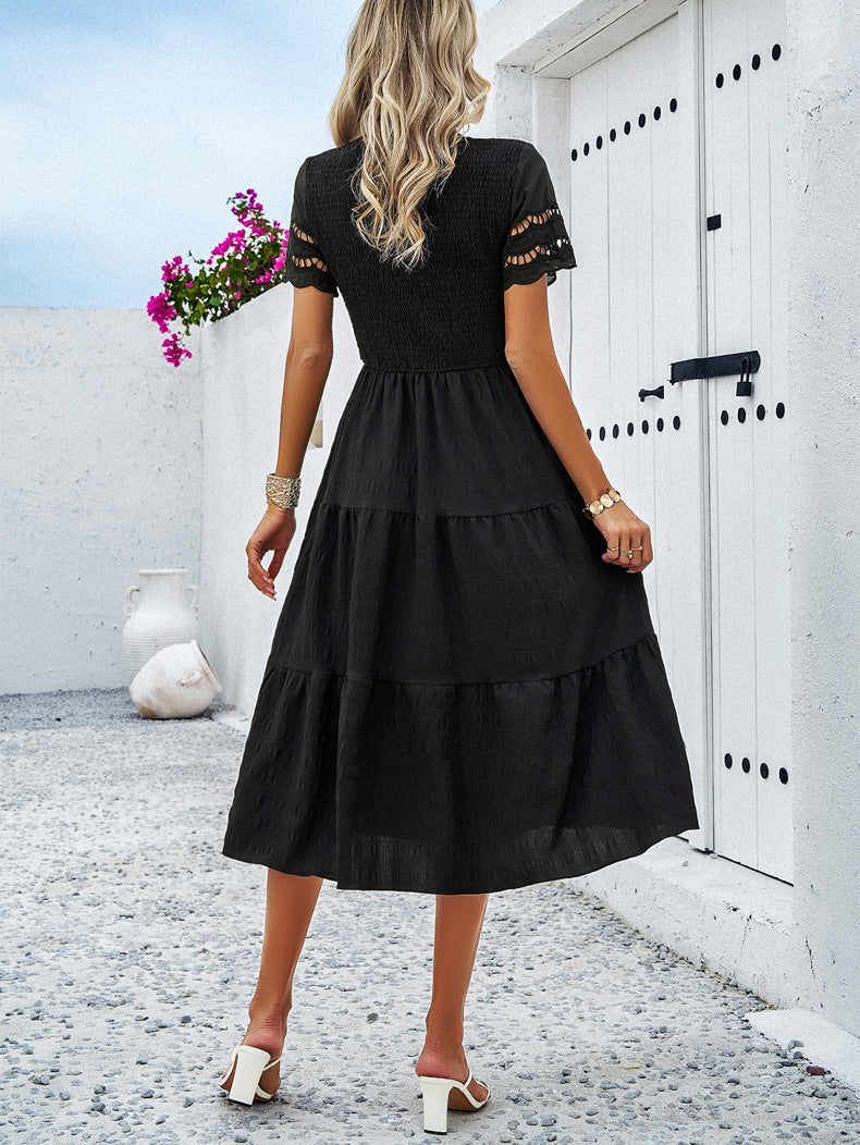 LEAH | Robe mi-longue à smocks flatteuse pour le ventre