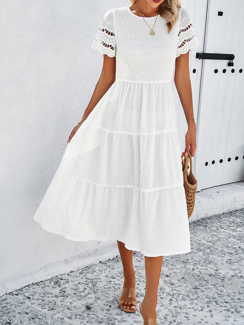 LEAH | Robe mi-longue à smocks flatteuse pour le ventre