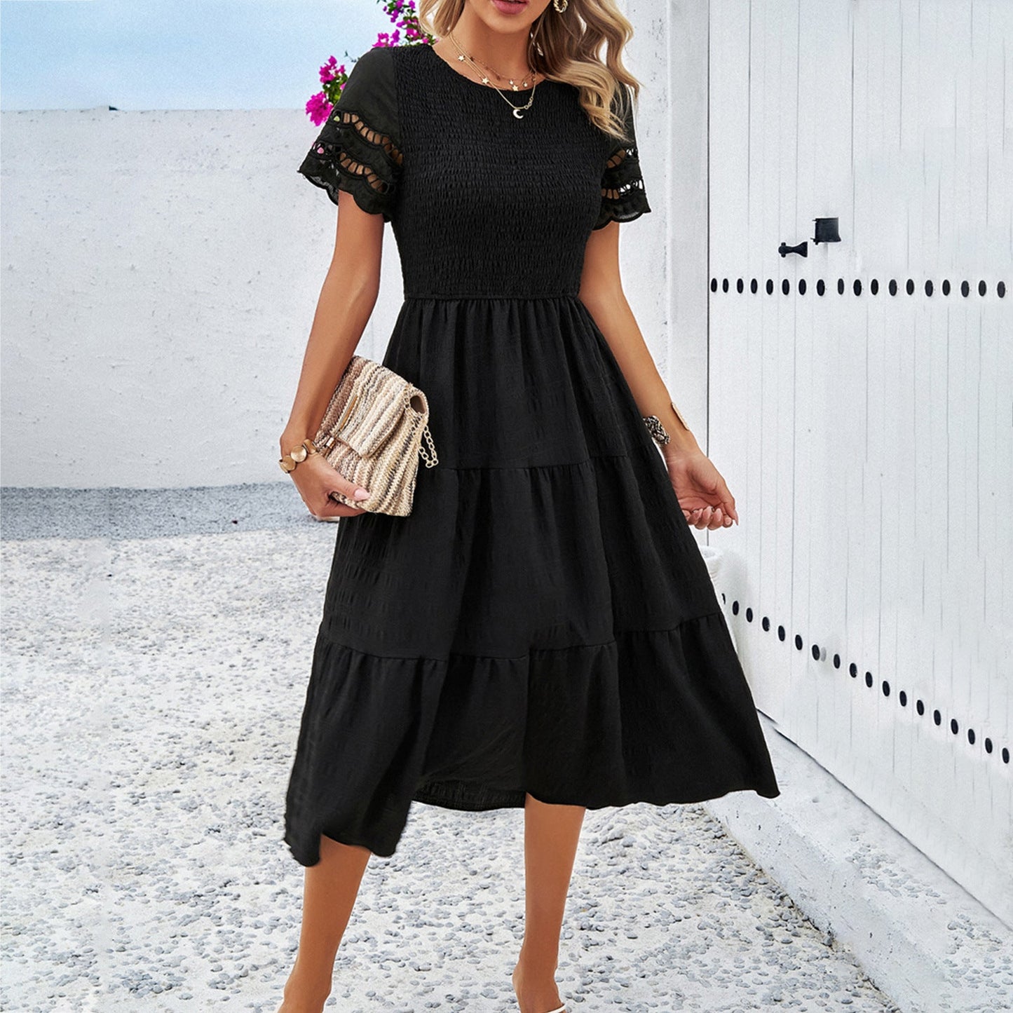 LEAH | Robe mi-longue à smocks flatteuse pour le ventre