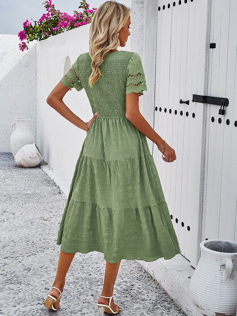LEAH | Robe mi-longue à smocks flatteuse pour le ventre