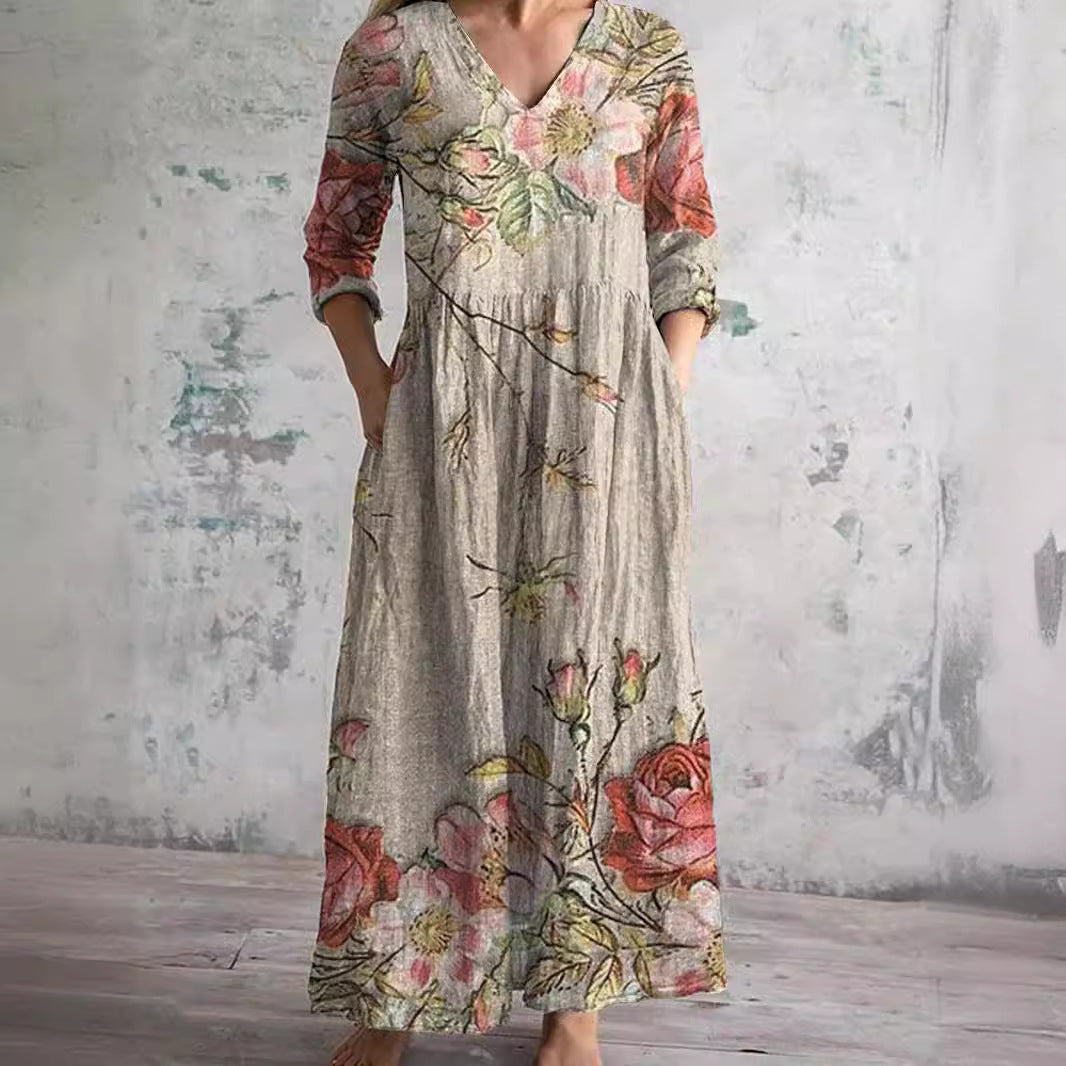 Ais™ | Robe d'été en lin et coton à motif floral