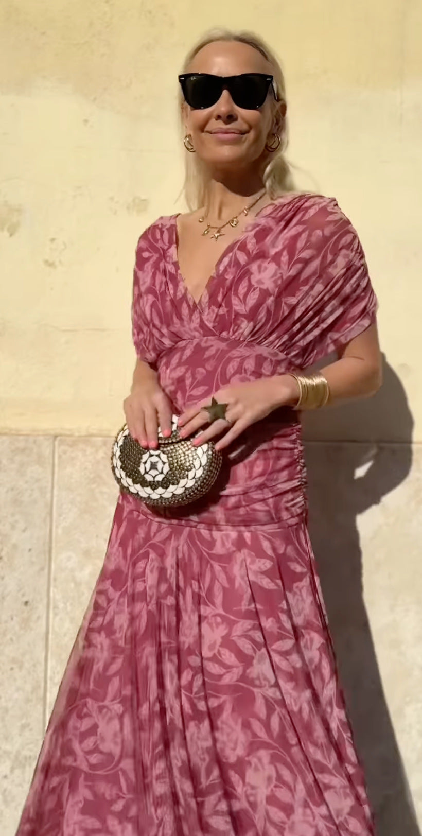HELENE | Robe imprimée à col V hors épaule pour femmes