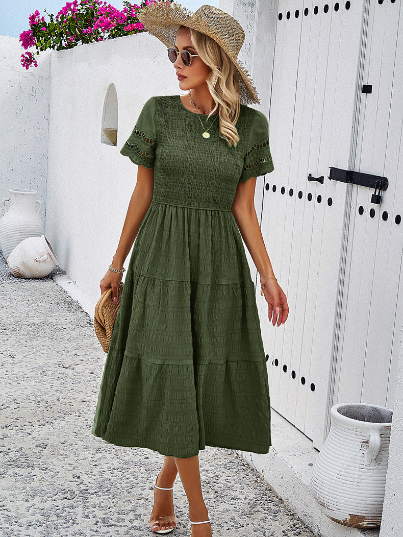 LEAH | Robe mi-longue à smocks flatteuse pour le ventre