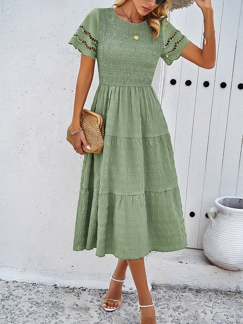 LEAH | Robe mi-longue à smocks flatteuse pour le ventre