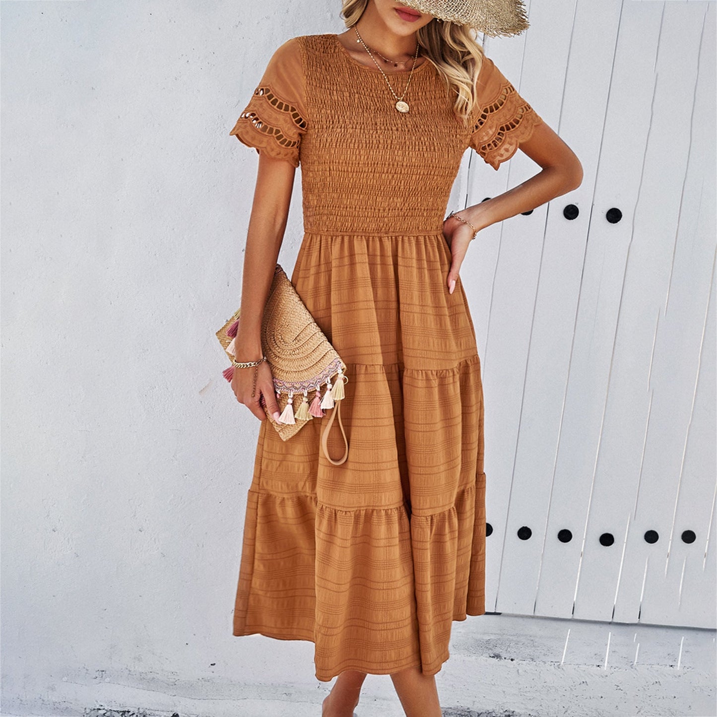 LEAH | Robe mi-longue à smocks flatteuse pour le ventre
