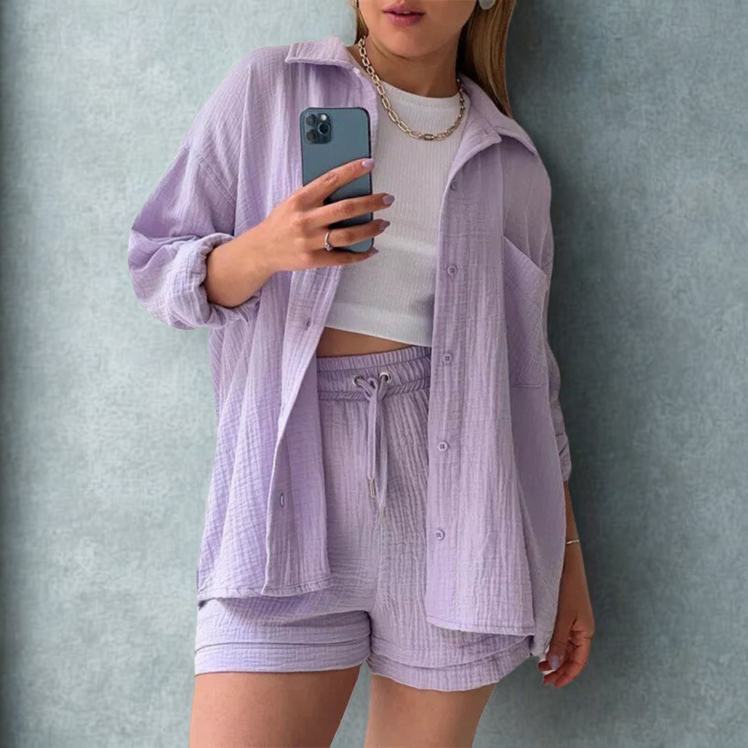 CELINE™ | Ensemble 2 pièces chemise et short en coton
