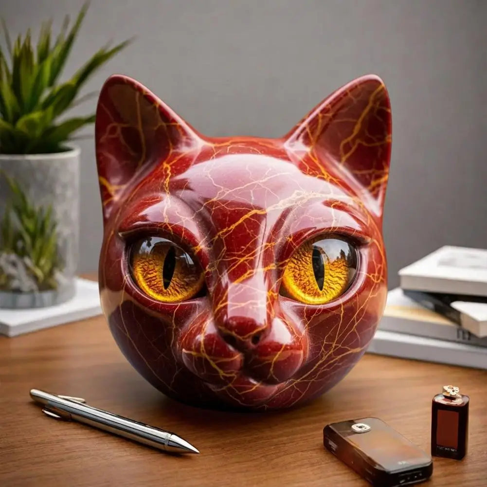 Room Embellishment Finish Home Decor Elegant Black Cat Stone Sculpture with Amber Eyes Hand-carved Luxury Home for Cat for Room