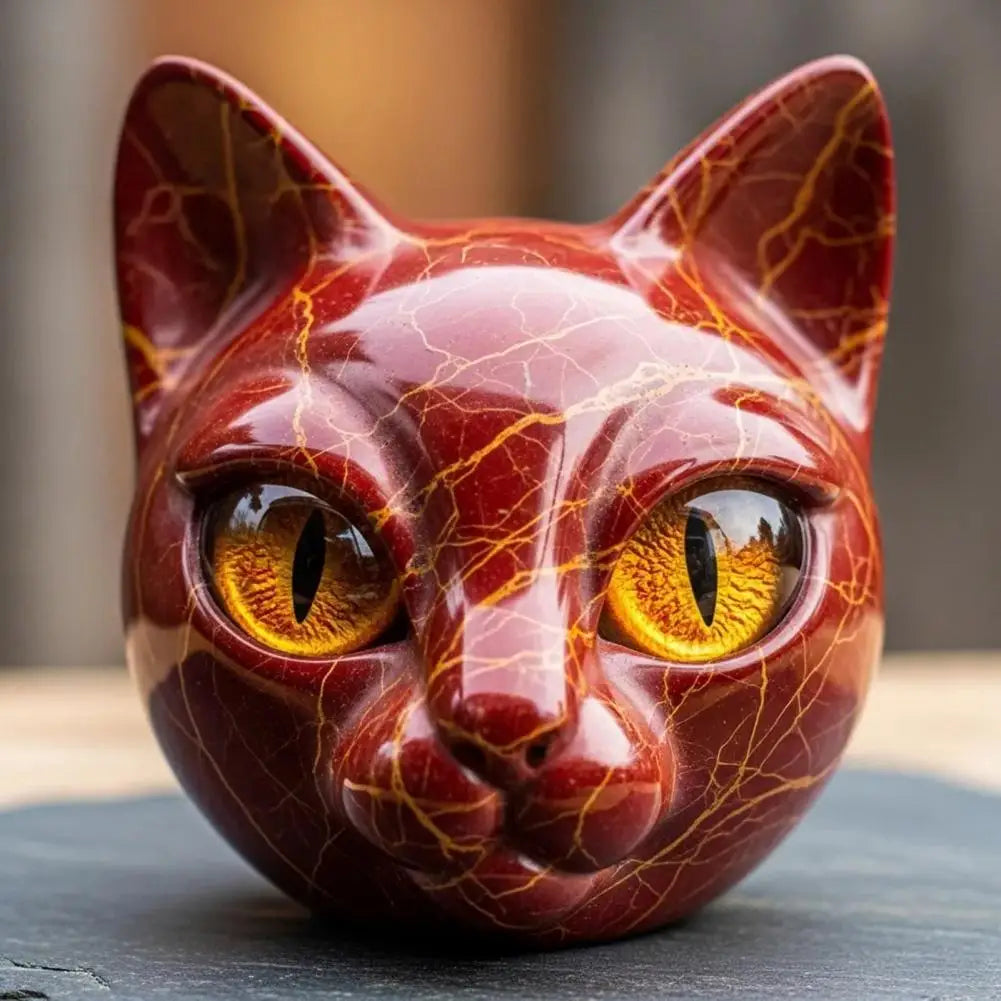 Room Embellishment Finish Home Decor Elegant Black Cat Stone Sculpture with Amber Eyes Hand-carved Luxury Home for Cat for Room