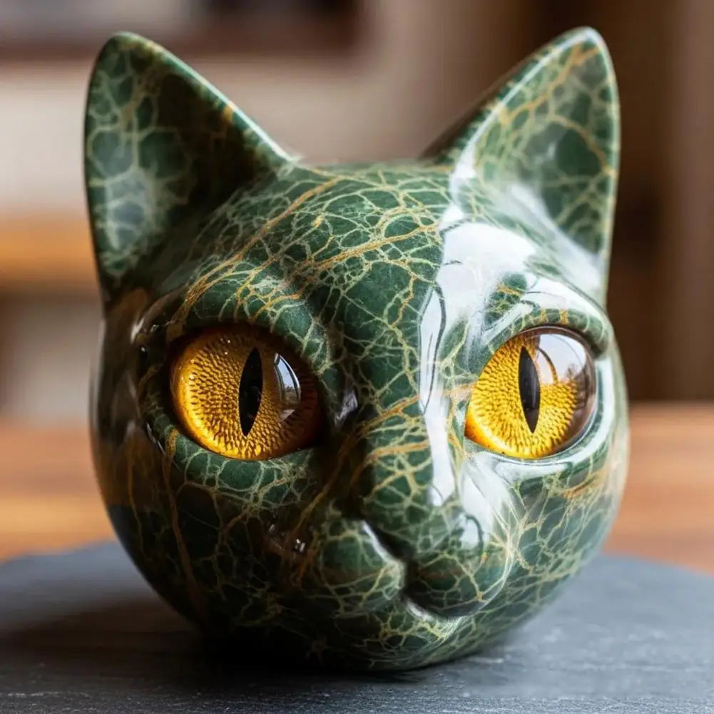 Room Embellishment Finish Home Decor Elegant Black Cat Stone Sculpture with Amber Eyes Hand-carved Luxury Home for Cat for Room