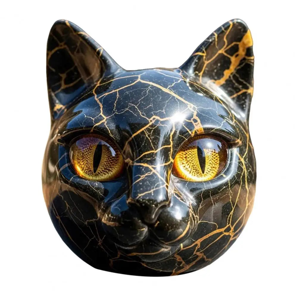 Room Embellishment Finish Home Decor Elegant Black Cat Stone Sculpture with Amber Eyes Hand-carved Luxury Home for Cat for Room