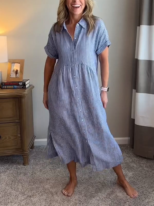 LOUISE | Robe chemise rayée à revers et boutons - Avec poches fonctionnelles
