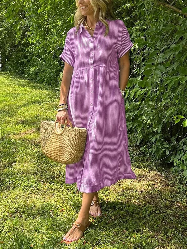 LOUISE | Robe chemise rayée à revers et boutons - Avec poches fonctionnelles