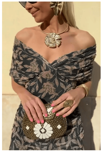HELENE | Robe imprimée à col V hors épaule pour femmes