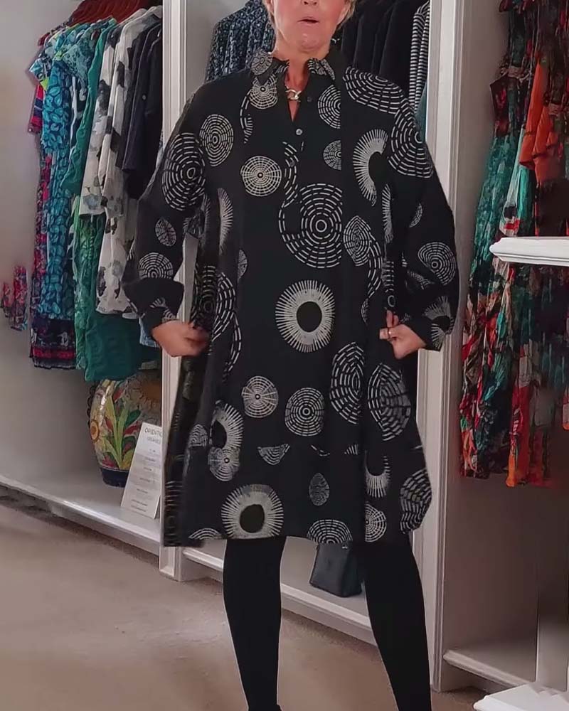 YVETTE | Robe décontractée à revers et motif géométrique