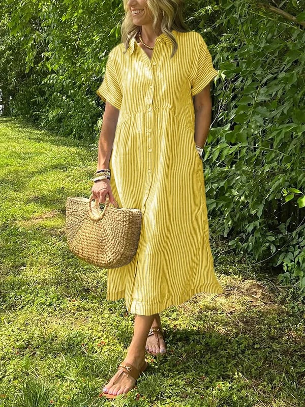 LOUISE | Robe chemise rayée à revers et boutons - Avec poches fonctionnelles