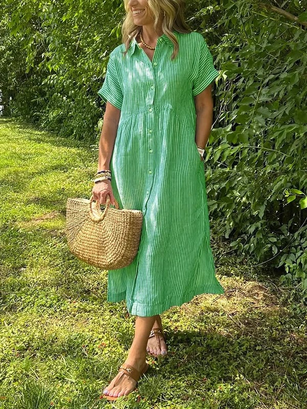 LOUISE | Robe chemise rayée à revers et boutons - Avec poches fonctionnelles