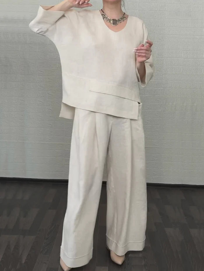 FRANCINE | Ensemble décontracté en coton et lin uni