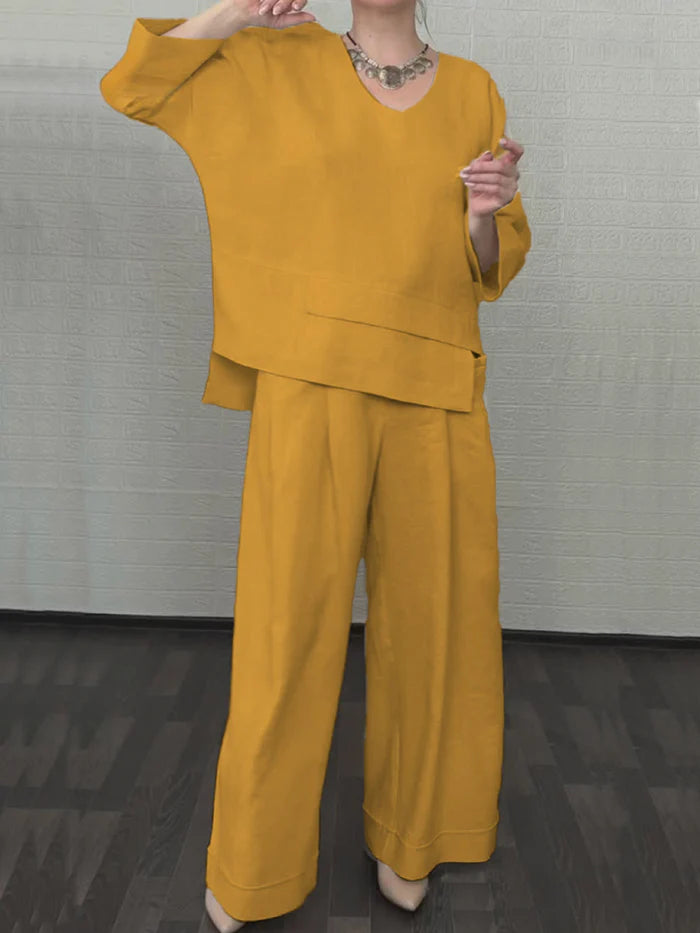 FRANCINE | Ensemble décontracté en coton et lin uni