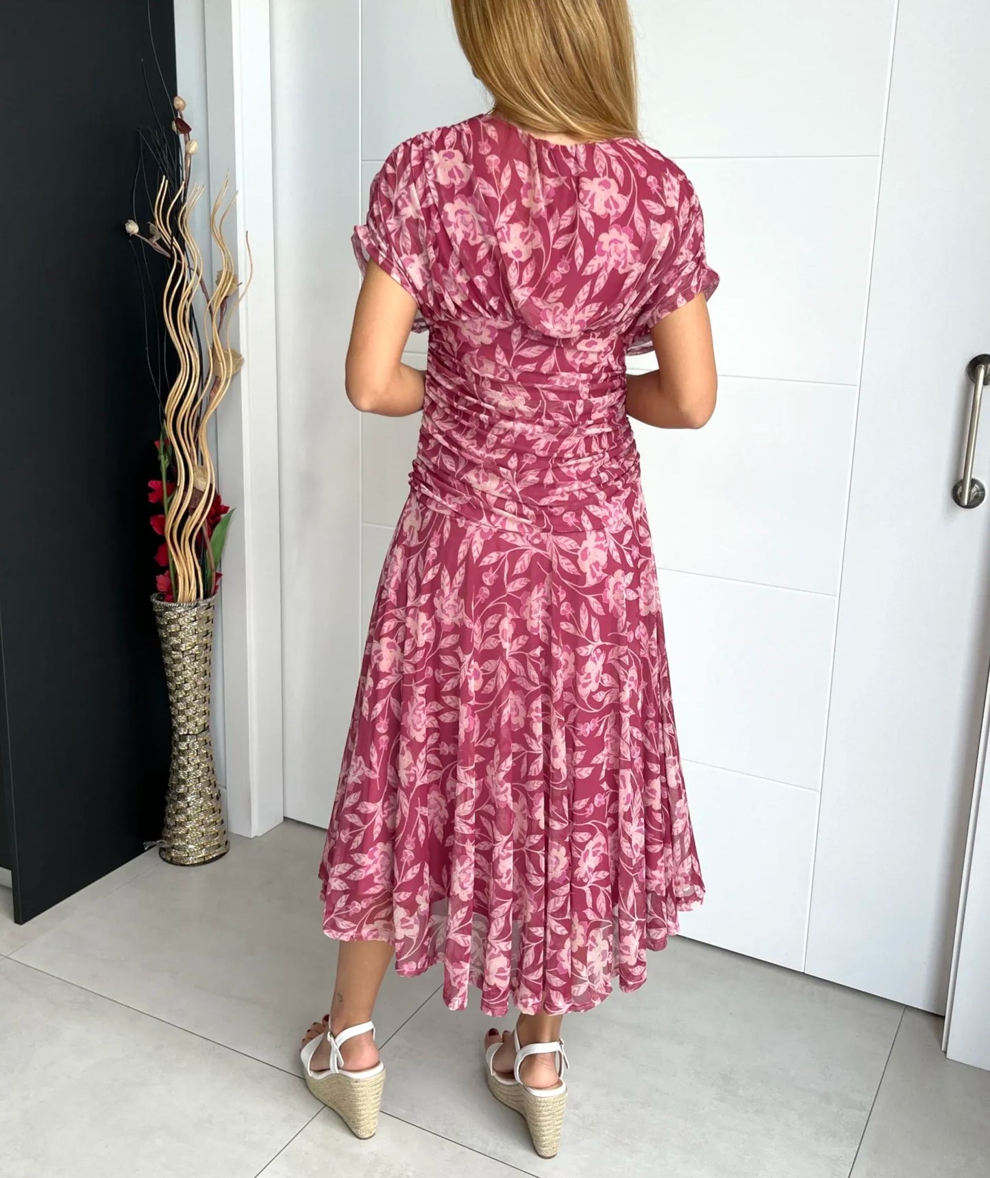 HELENE | Robe imprimée à col V hors épaule pour femmes