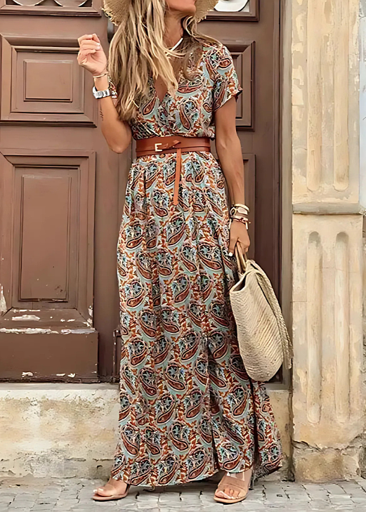 CHANTAL | Robe longue bohème à taille froncée
