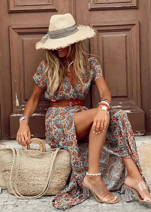 CHANTAL | Robe longue bohème à taille froncée