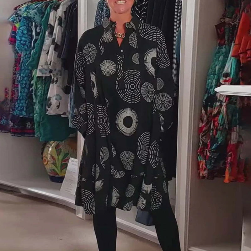 YVETTE | Robe décontractée à revers et motif géométrique