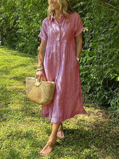 LOUISE | Robe chemise rayée à revers et boutons - Avec poches fonctionnelles