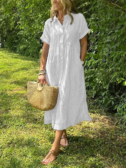 LOUISE | Robe chemise rayée à revers et boutons - Avec poches fonctionnelles