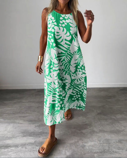SOPHIE | Robe sans manches à motif feuillage