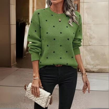 AVA | Pull en tricot décontracté à manches longues avec motif à pois