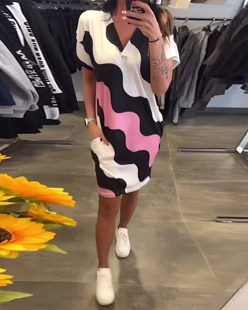 STELLE™ | Robe À Col En V Avec Imprimé Ondulé