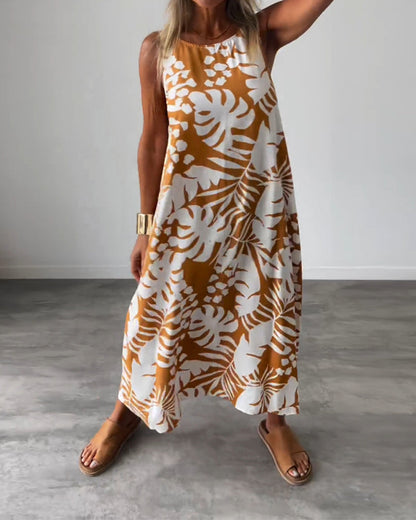 SOPHIE | Robe sans manches à motif feuillage
