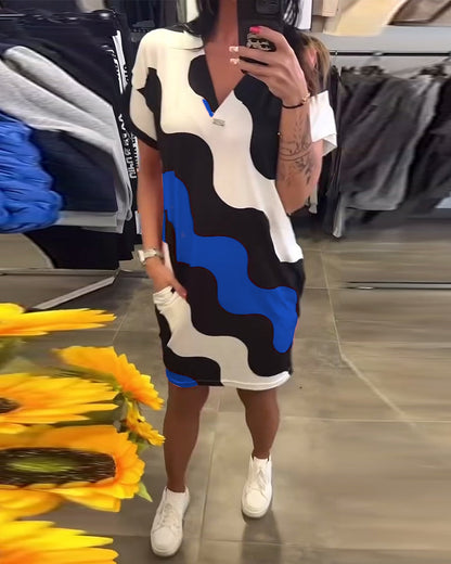 STELLE™ | Robe À Col En V Avec Imprimé Ondulé