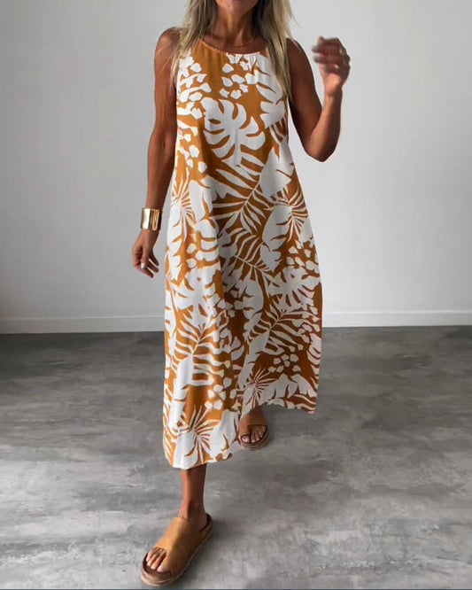 SOPHIE | Robe sans manches à motif feuillage