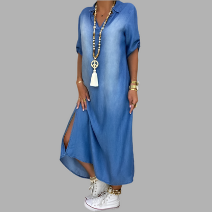 GINA™ | Robe en denim avec fente sur le côté