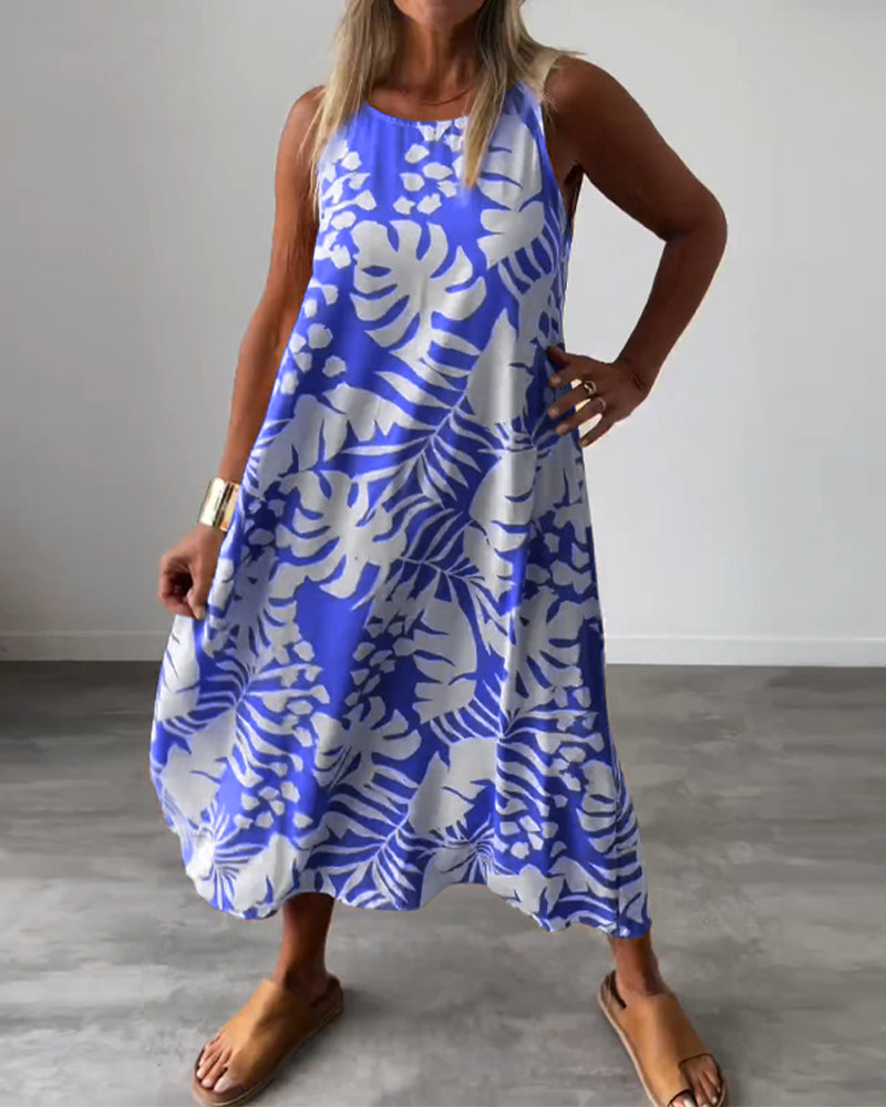 SOPHIE | Robe sans manches à motif feuillage