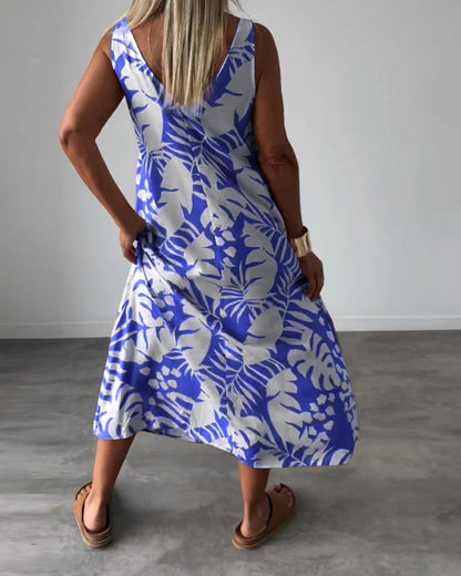 SOPHIE | Robe sans manches à motif feuillage