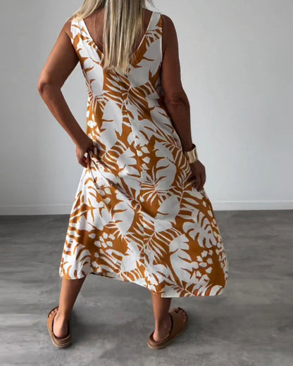 SOPHIE | Robe sans manches à motif feuillage