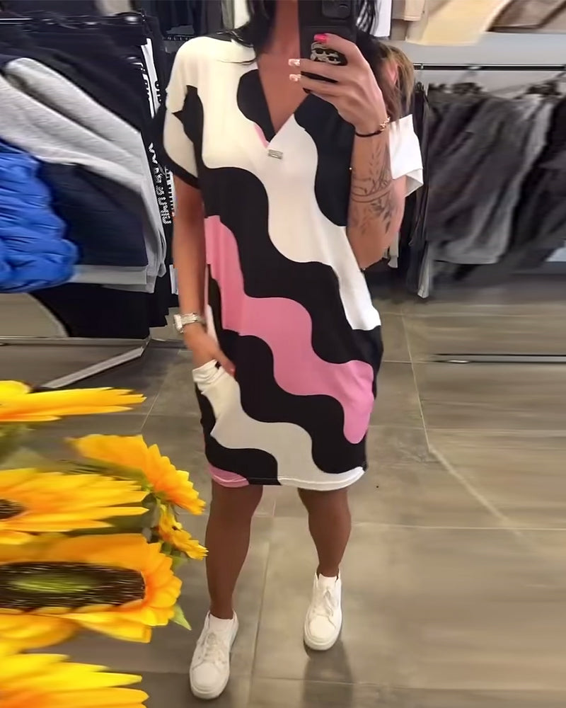 STELLE™ | Robe À Col En V Avec Imprimé Ondulé
