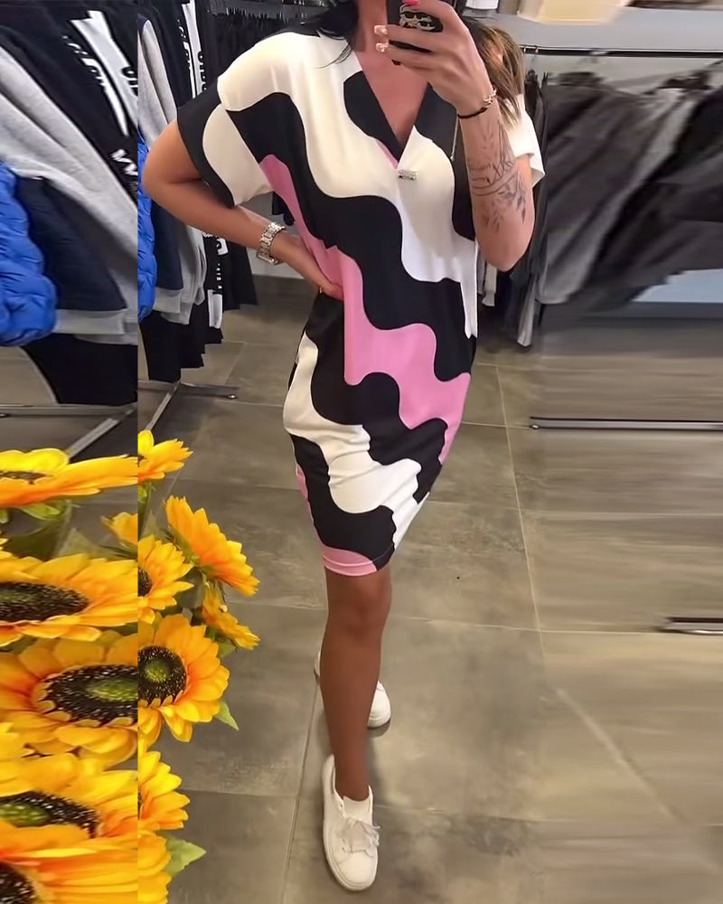 STELLE™ | Robe À Col En V Avec Imprimé Ondulé