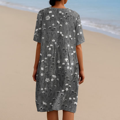 NOÉMIE | Robe grise à fleurs blanches