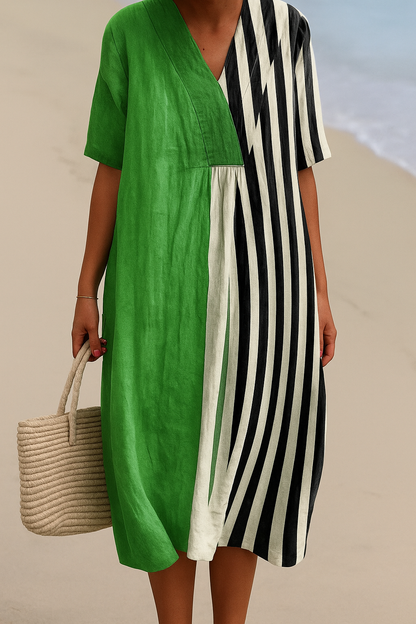 Iris | Robe vert vif à rayures noires