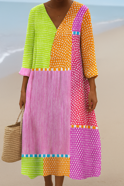 Zélie | Robe patchwork multicolore à pois et rayures