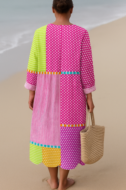 Zélie | Robe patchwork multicolore à pois et rayures