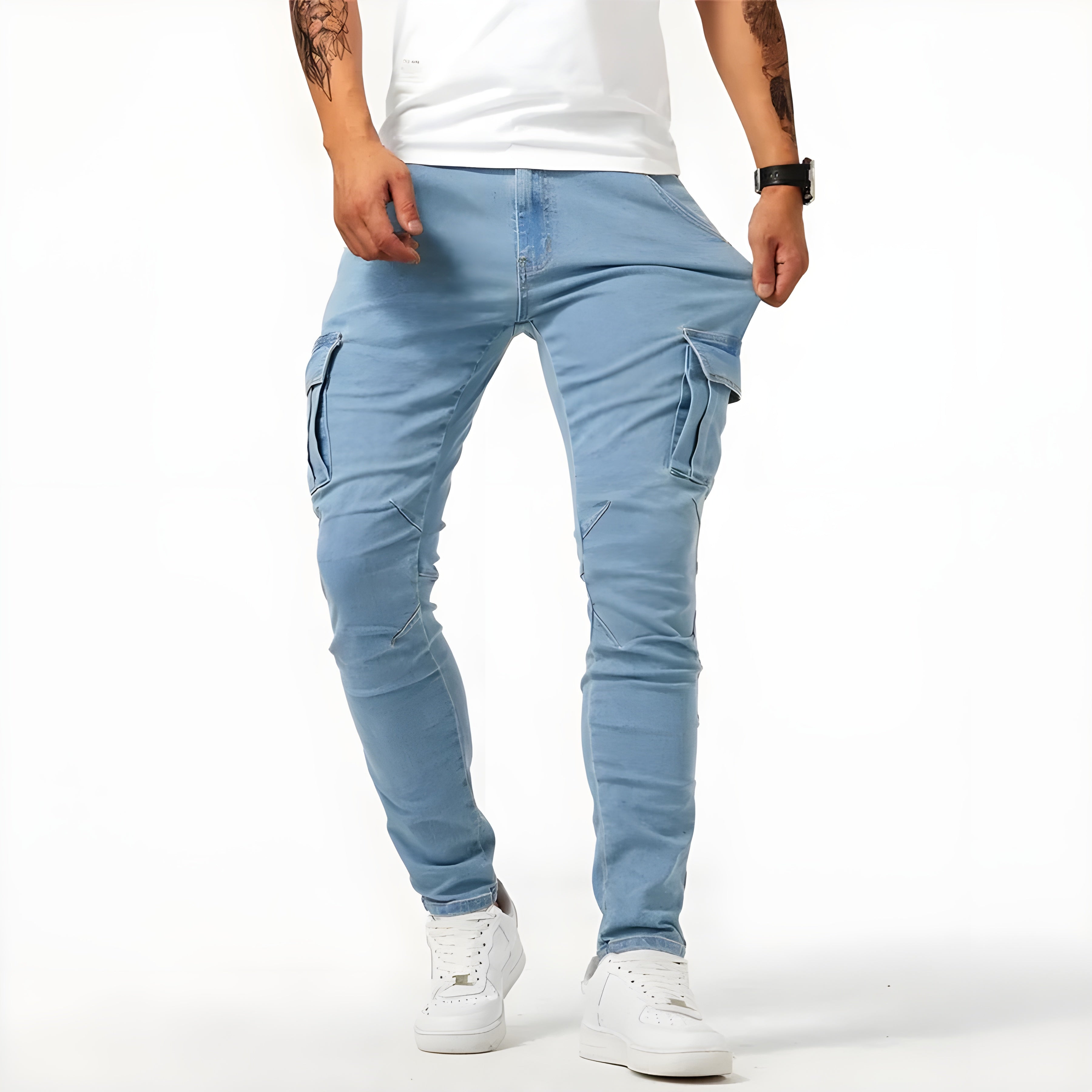 Adam | Pantalons cargo en denim élastique