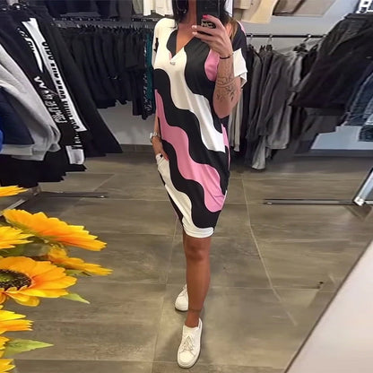 STELLE™ | Robe À Col En V Avec Imprimé Ondulé