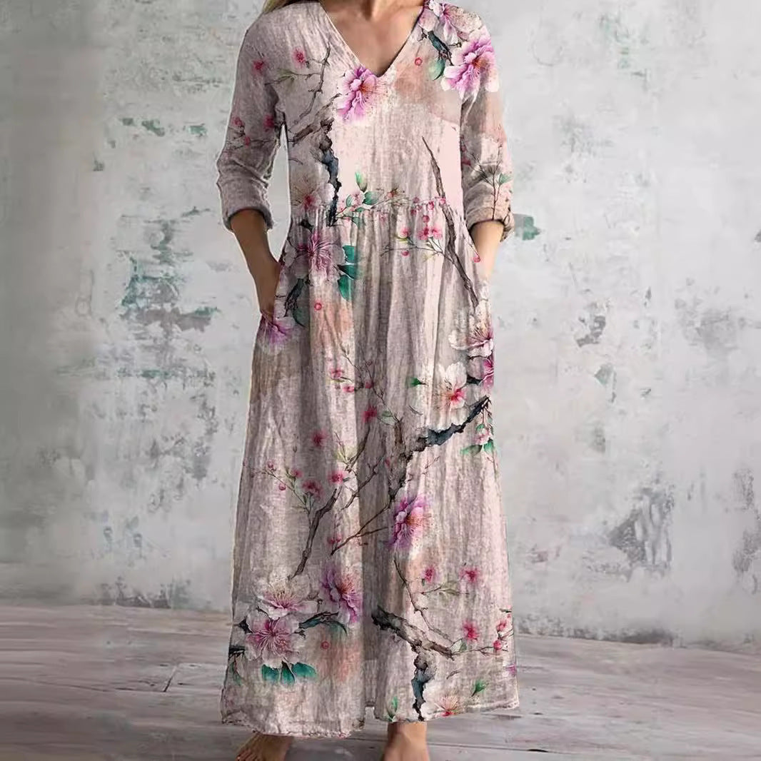 Ais™ | Robe d'été en lin et coton à motif floral