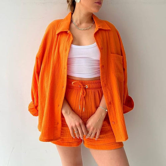 CELINE™ | Ensemble 2 pièces chemise et short en coton