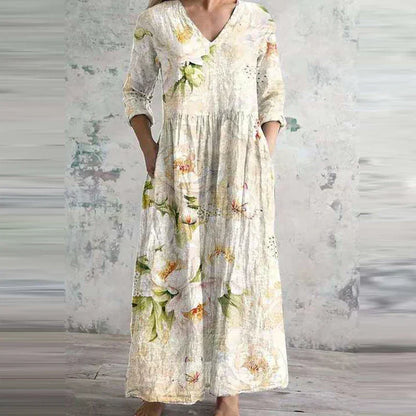 Ais™ | Robe d'été en lin et coton à motif floral